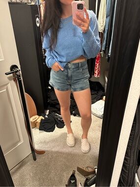 American Eagle Outfitters Sky Blue Openwork Knit Sweater